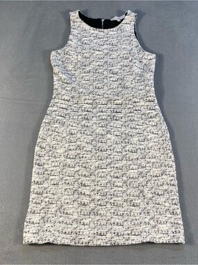 LOFT petite Women’s White and Black Tweed Sleeveless Sheath Dress, lined, 6P